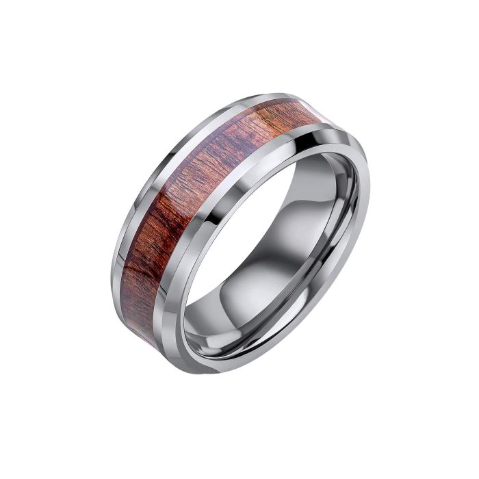 Tungsten Ring with Brown Wood Inlay by Fred Bennett