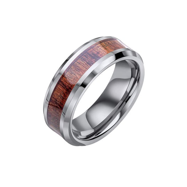 Tungsten Ring with Brown Wood Inlay by Fred Bennett
