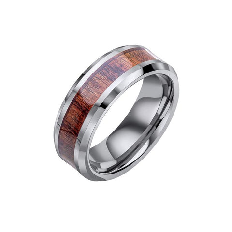 Tungsten Ring with Brown Wood Inlay by Fred Bennett