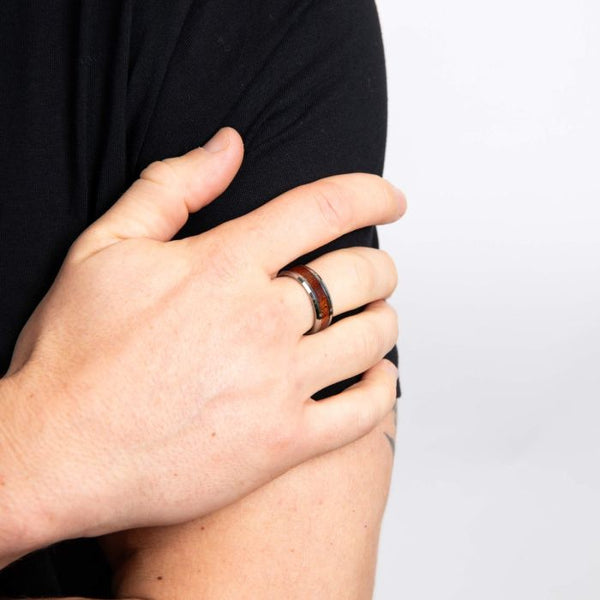 Tungsten Ring with Brown Wood Inlay by Fred Bennett