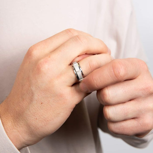 Step Edge Stainless Steel Spinner Ring by Fred Bennett