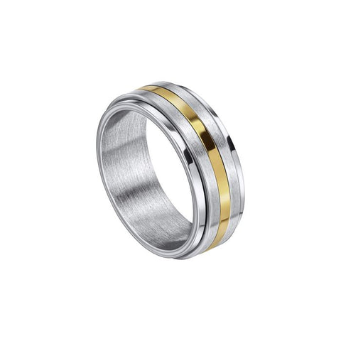 Gold Stripe Stainless Steel Spinner Ring by Fred Bennett