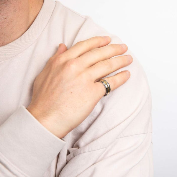 Gold Stripe Stainless Steel Spinner Ring by Fred Bennett