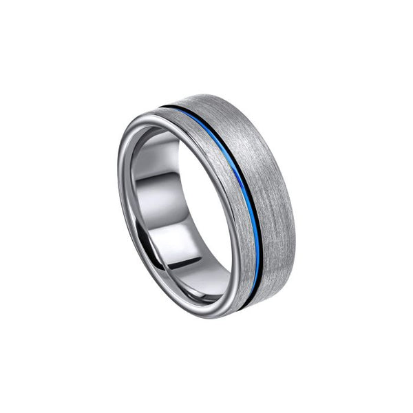 Blue Inlay Tungsten Ring by Fred Bennett