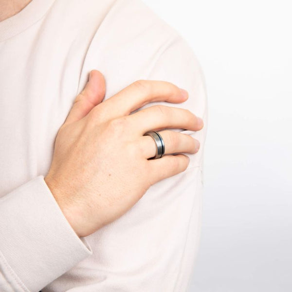 Blue Inlay Tungsten Ring by Fred Bennett