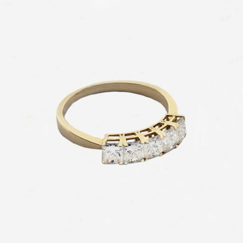 yellow gold ring claw set with 5 radiant cut diamonds
