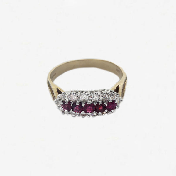 Ruby & Diamond Cluster Ring in 18ct Gold - Secondhand