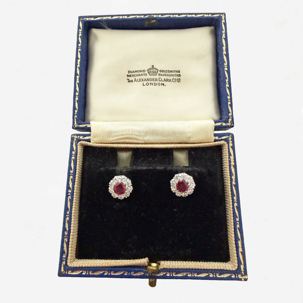 Ruby and Diamond Cluster Stud Earrings - Secondhand
