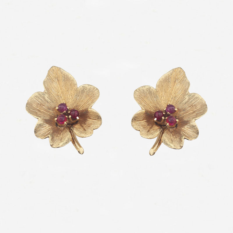 Ruby Leaf Earrings in 18ct Gold by Cropp & Farr - Secondhand