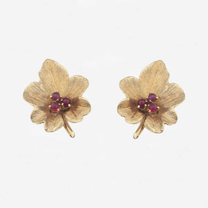 Ruby Leaf Earrings in 18ct Gold by Cropp & Farr - Secondhand