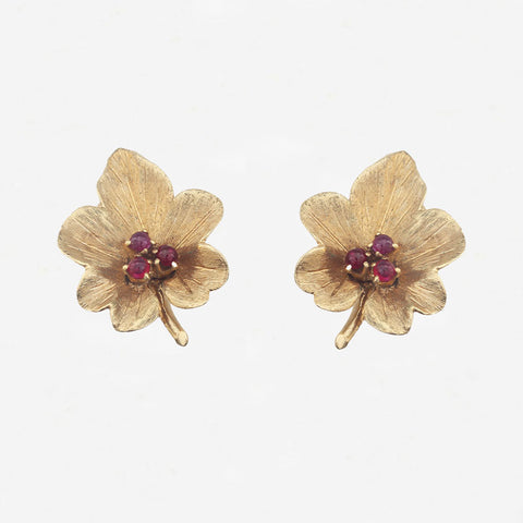 Ruby Leaf Earrings in 18ct Gold by Cropp & Farr - Secondhand