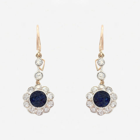 Sapphire & Diamond Drop Earrings in Platinum & 18ct Gold - Secondhand