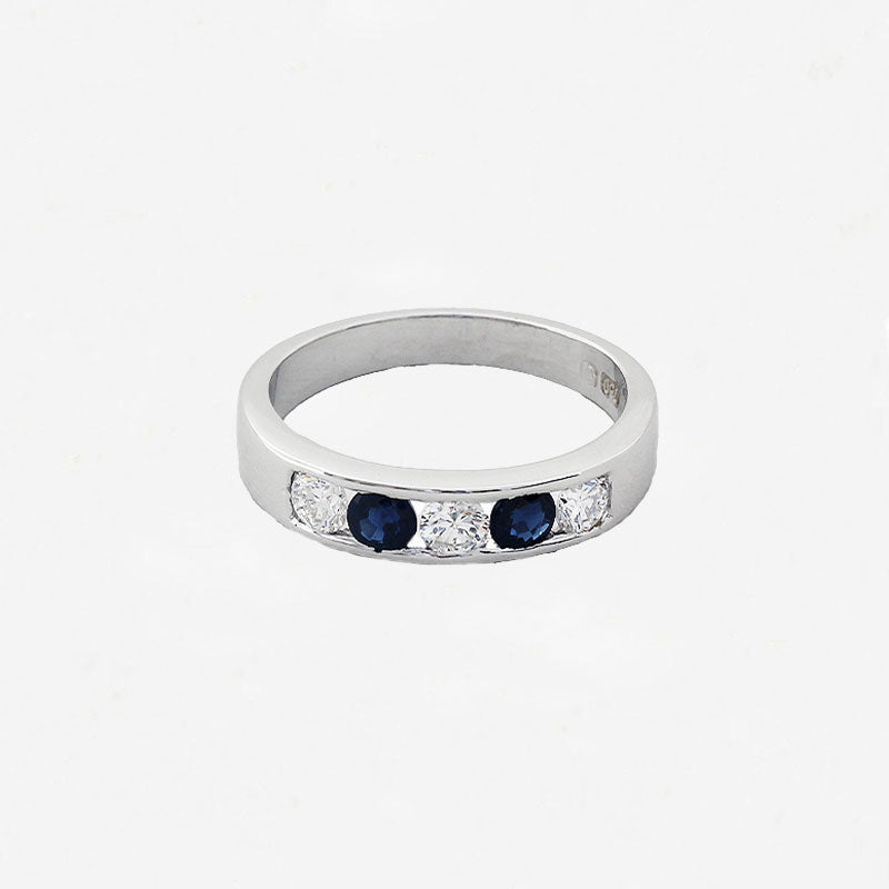 Sapphire and Diamond Half Eternity Ring in 18ct Gold - Secondhand