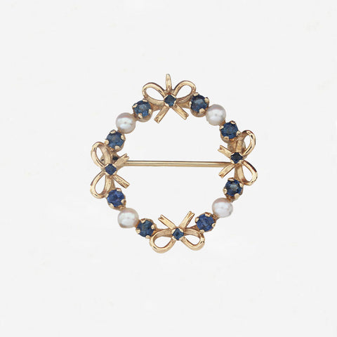 Sapphire and Pearl Brooch in 9ct Gold- Secondhand