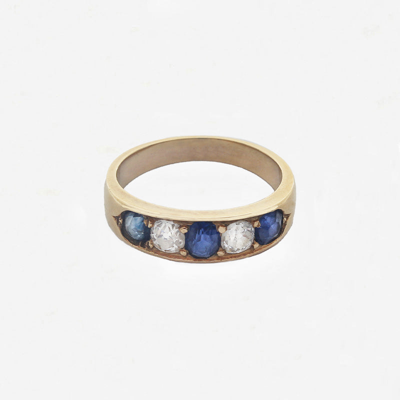 sapphire and diamond 5 stone gold ring