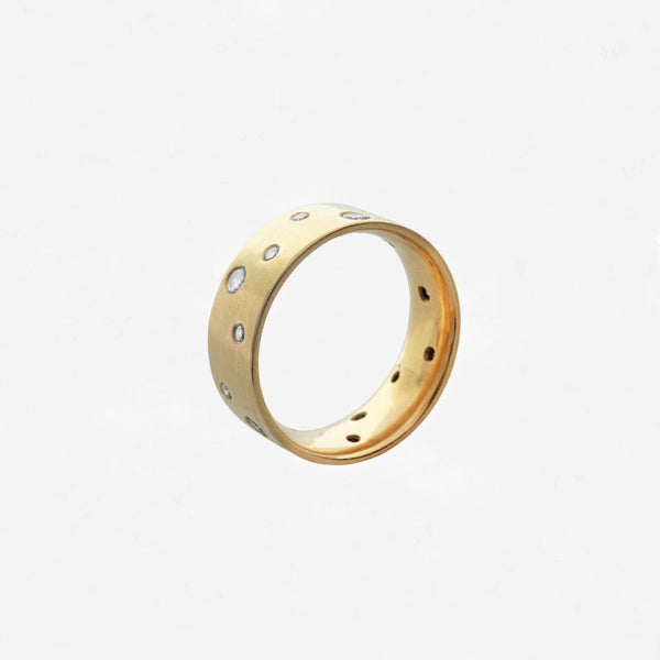 Diamond Set Satin Finish Band in 18ct Yellow Gold - Secondhand