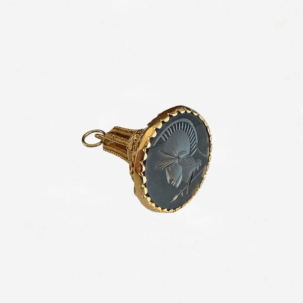 9ct Gold Black Onyx Engraved Centurian Fob - Secondhand