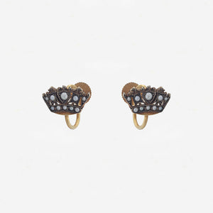 Seed Pearl Naval Crown Earrings with Screw Fittings in 9ct Gold - Secondhand