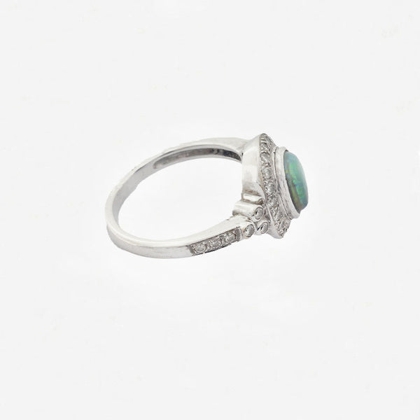 Opal and Diamond Cluster Ring in 18ct White Gold- Secondhand