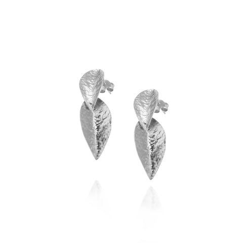 Silver Double Leaf Earrings in Silver by Christin Ranger