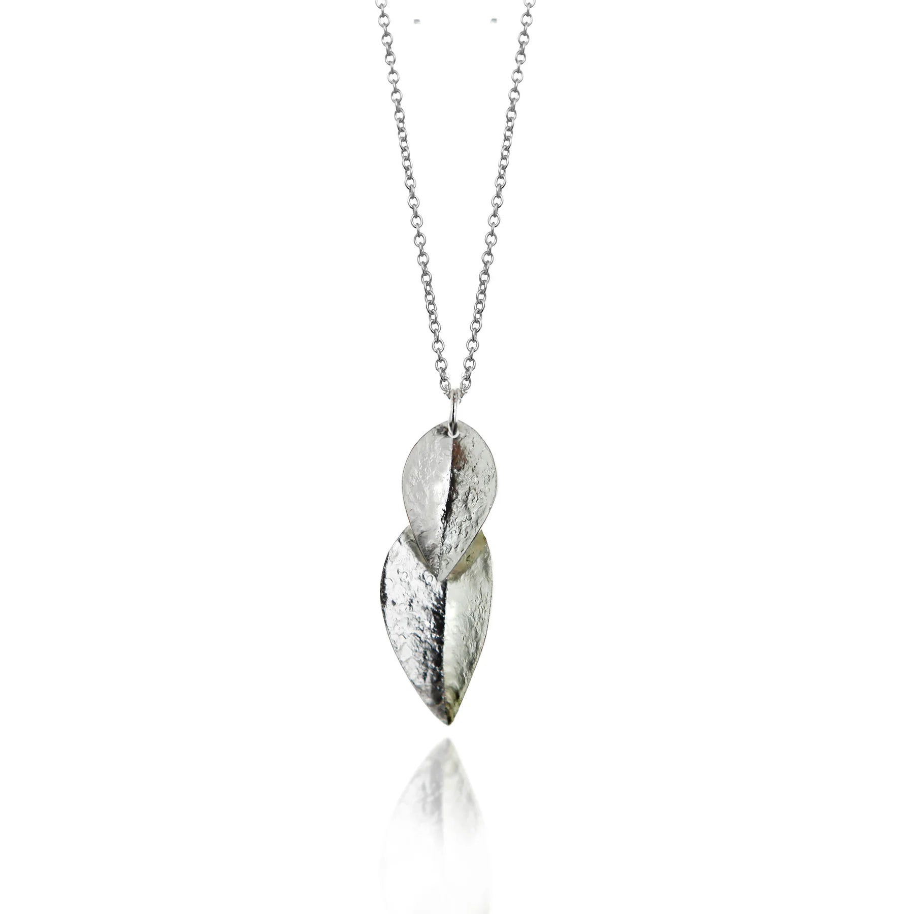 Silver Double Leaf Pendant & Chain in Silver by Christin Ranger