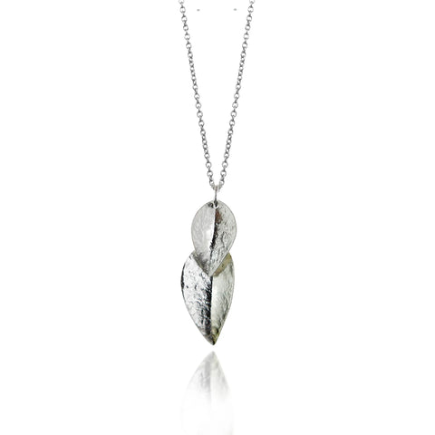 Silver Double Leaf Pendant & Chain in Silver by Christin Ranger
