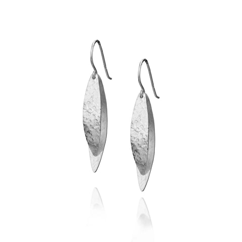 Silver Minimalist Textured Dual Curved Earrings in Silver by Christin Ranger