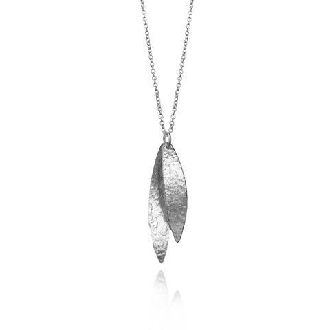 Silver Minimalist Textured Dual Curved Pendant & Chain in Silver by Christin Ranger