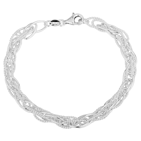 Sterling Silver Handmade Textured Open Rope Style Bracelet