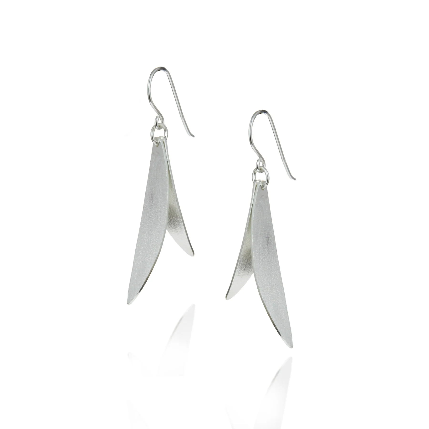 Silver Minimalist Curved Textured Drop Earrings by Chrsitin Ranger