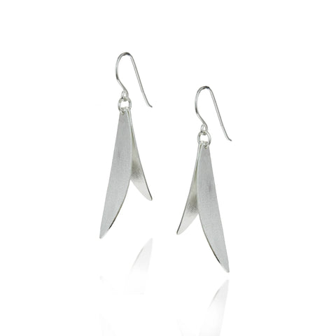Silver Minimalist Curved Textured Drop Earrings by Chrsitin Ranger