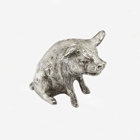 detailed silver sitting pig figure
