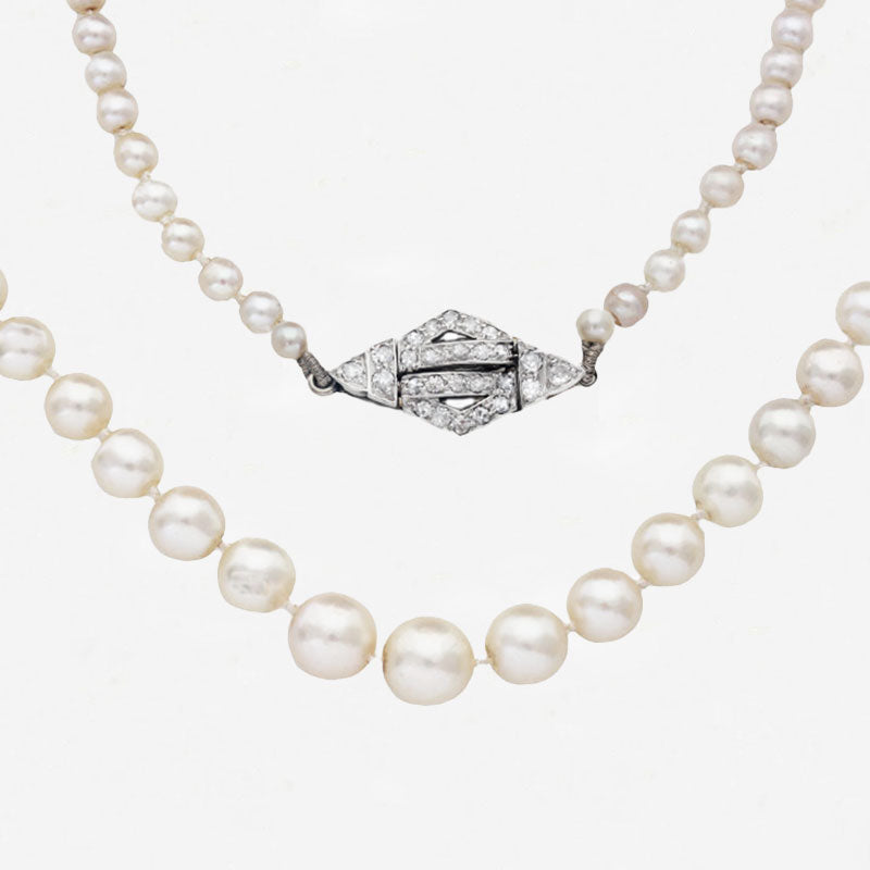Natural Pearls Certificated Single Row with Art Deco Diamond Clasp  - Secondhand
