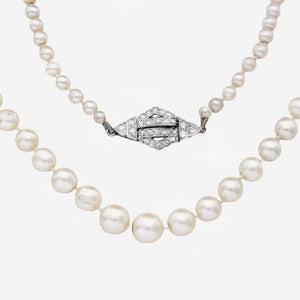 Natural Pearls Certificated Single Row with Art Deco Diamond Clasp  - Secondhand