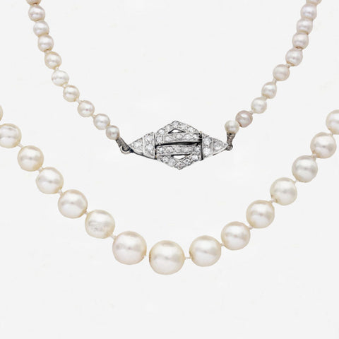 Natural Pearls Certificated Single Row with Art Deco Diamond Clasp  - Secondhand