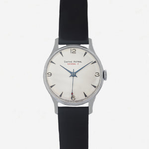 smiths astral gents watch silver case white dial and black leather strap