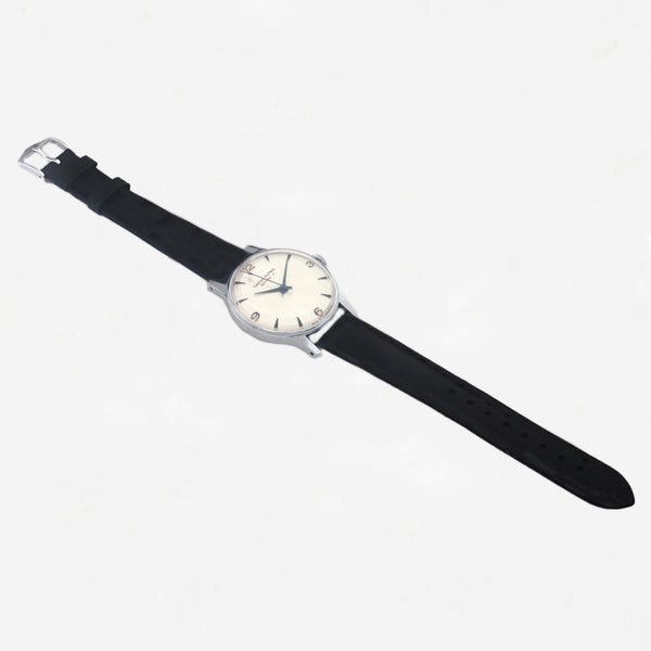 gents smiths astral watch with white dial and black leather strap