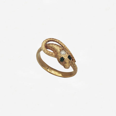 Emerald and Diamond Snake Design Edwardian Ring - Secondhand