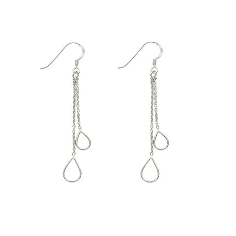 Sterling Silver Teardrop and Chain Drop Earrings