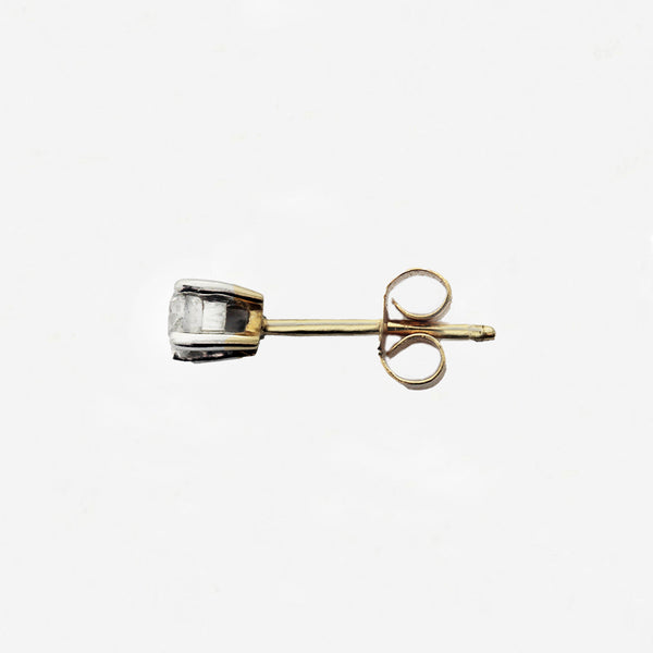single diamond stud yellow stem and butterfly white setting side view