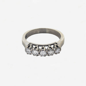 5 stone diamond ring in white gold facing front with white background