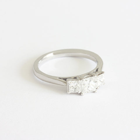 diamond 3 stone princess cut engagement ring in platinum
