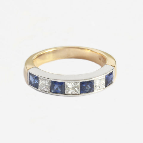 a sapphire and diamond 7 stone eternity ring square stones 