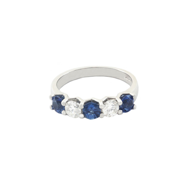 Sapphire and Diamond Five Stone Half Eternity Ring in Platinum