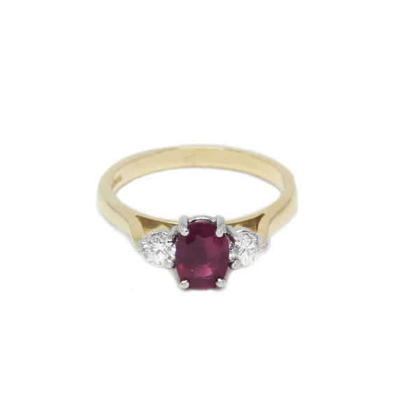 Ruby and Diamond Three Stone Ring in 18ct Gold