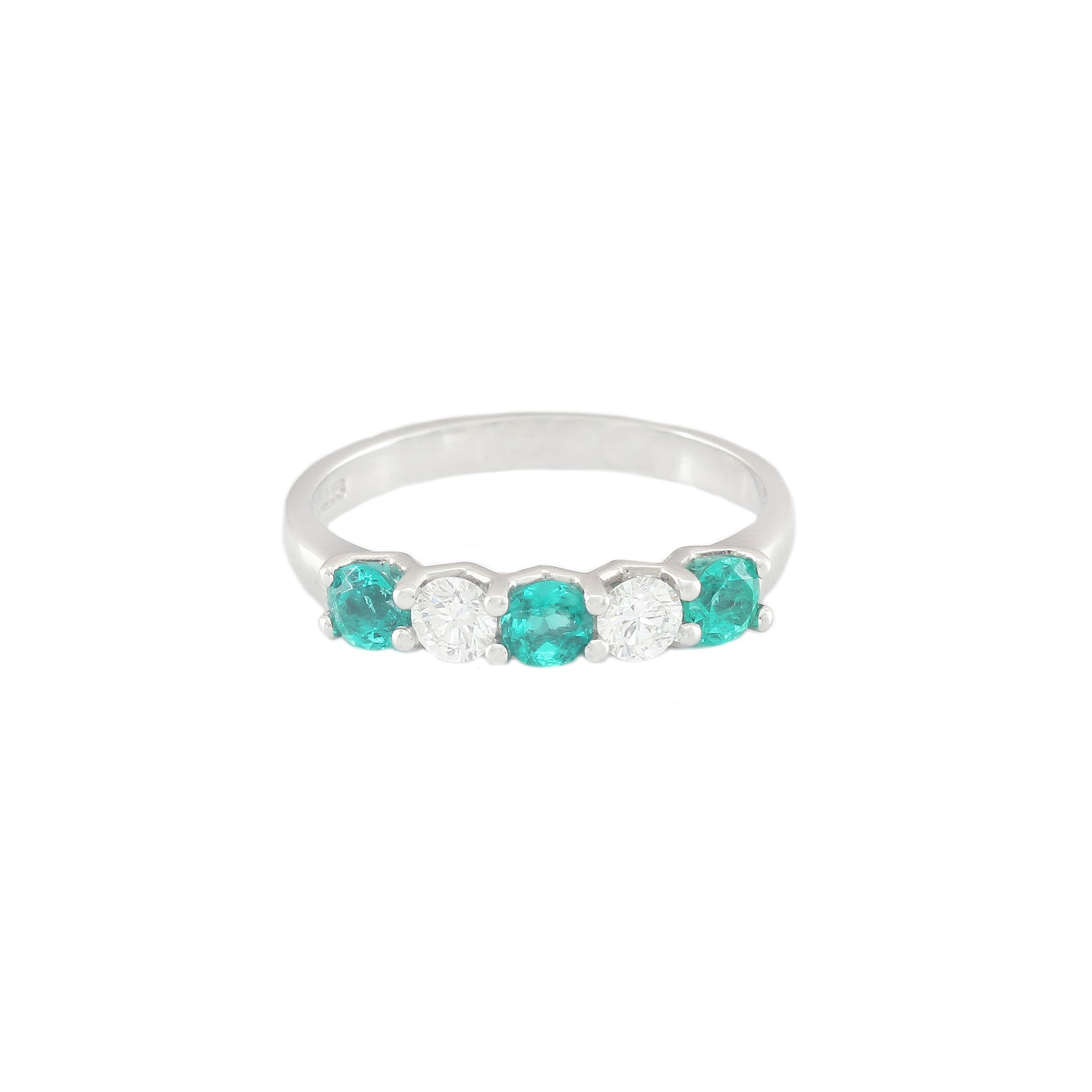 Emerald and Diamond 5 Stone Ring in Platinum