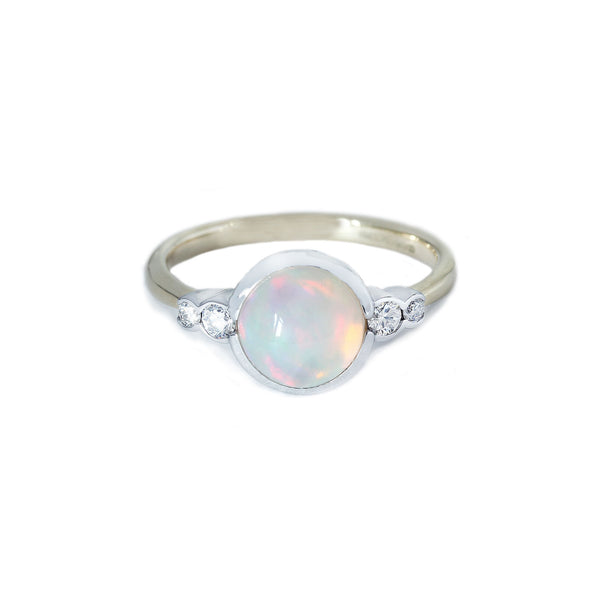 Opal and Modern Brilliant Cut Diamond 5 Stone Ring