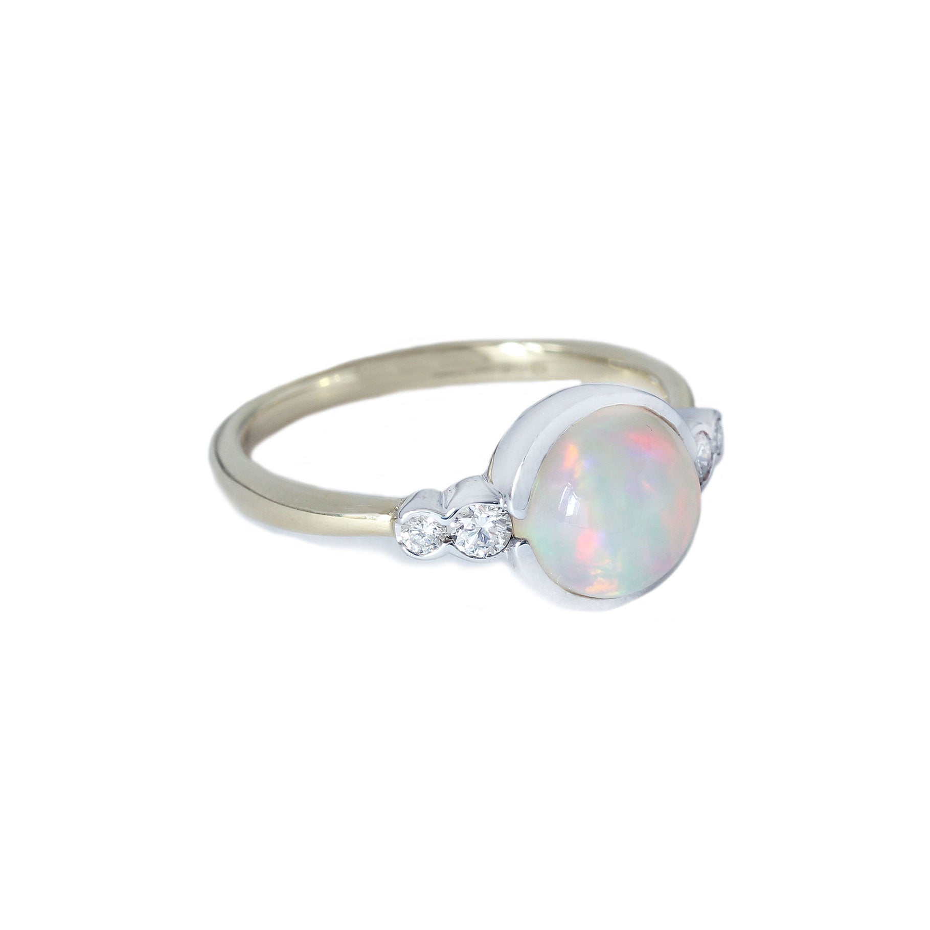 Opal and Modern Brilliant Cut Diamond 5 Stone Ring