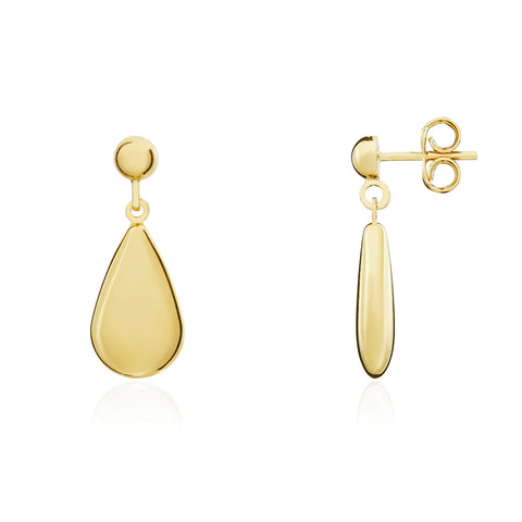 9ct Yellow Gold Flat Pear Shaped Drop Earrings