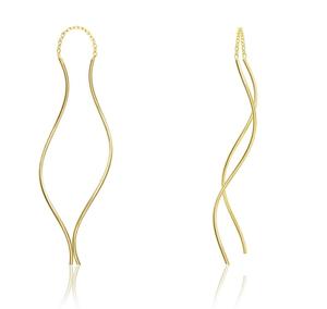 9ct Yellow Gold Double Curved Pull Through Drop Earrings